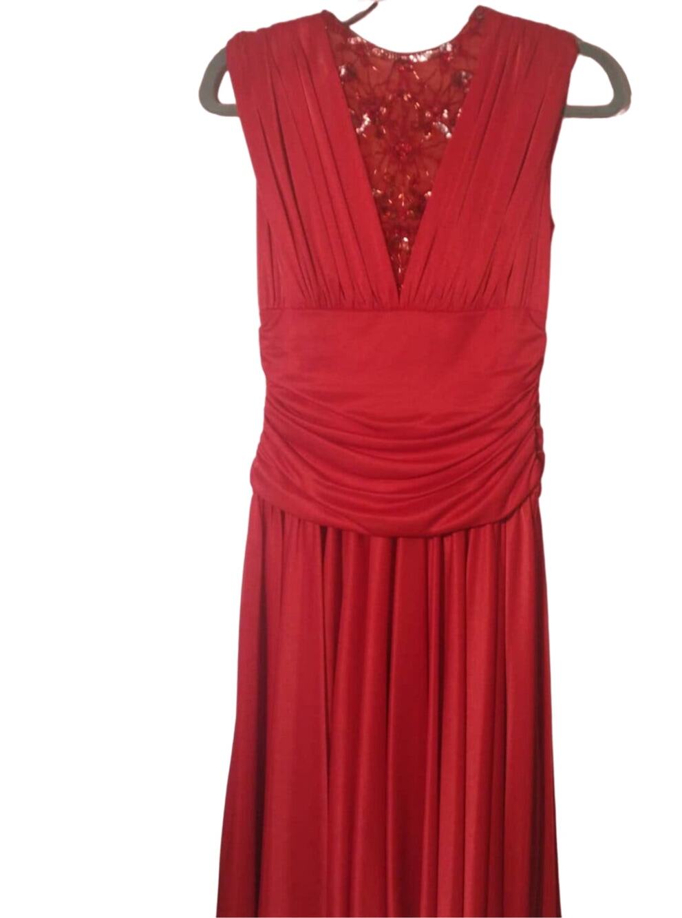 Vtg 80s Abby Kent Dress Sleeveless Sequin Ruched Pleated V Neck Sz 8